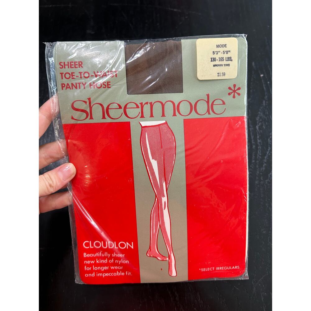 Vtg Cloudlon Pantyhose- Sheer Toe to Waist Brown Tiny- 5'3" to 5'8" 130-165 lb